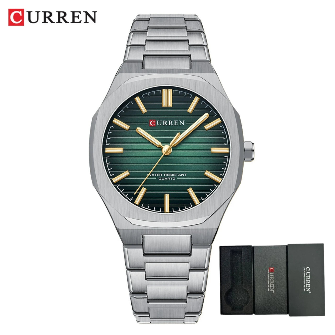 Montre-bracelet décontractée CURREN 8456 Quartz pour homme avec bracelet en acier inoxydable, cadran carré et fonction étanche