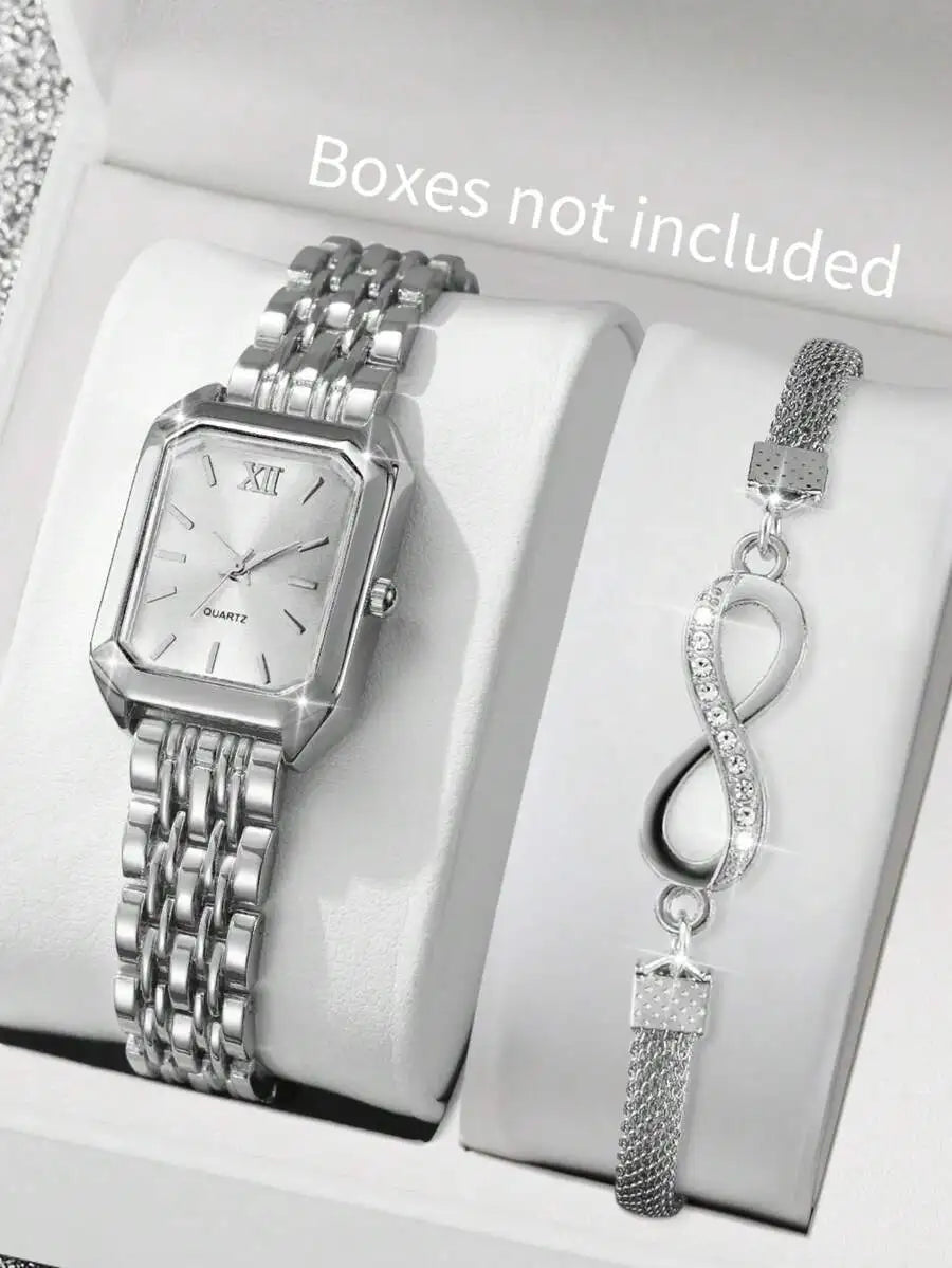 Montre femmes à cadran carré minimaliste en quartz + bracelet