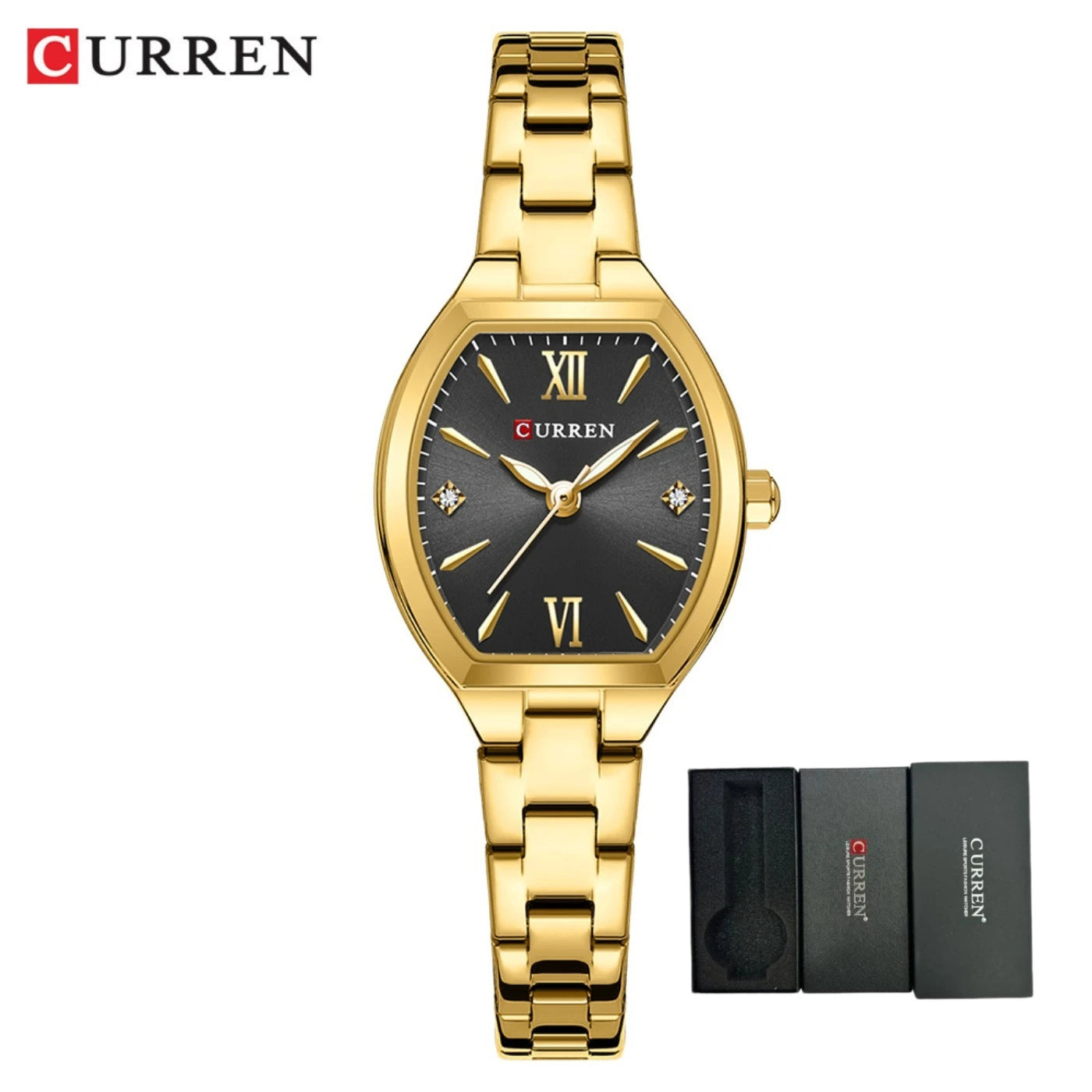 Montre CURREN pour femmes, élégante et simple de forme tonneau, à quartz, bracelet élastique, style rétro, pour femmes