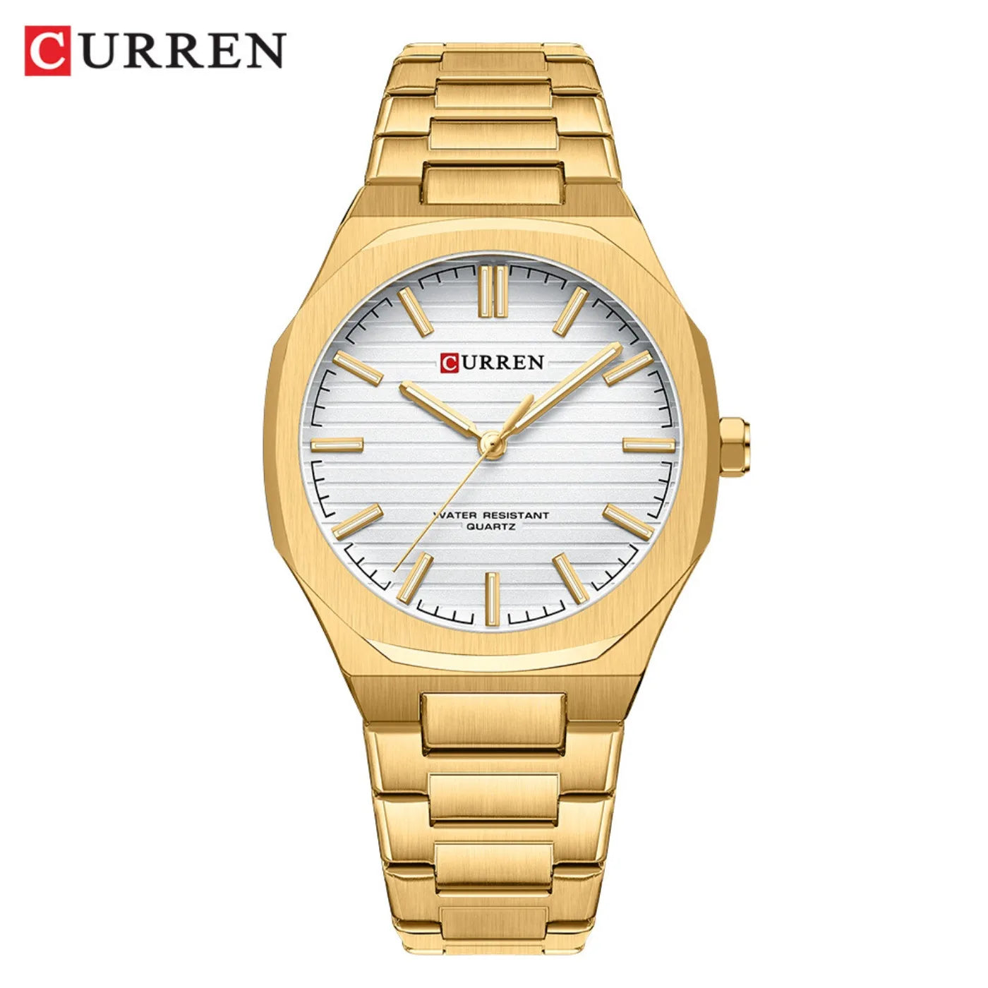 Montre-bracelet décontractée CURREN 8456 Quartz pour homme avec bracelet en acier inoxydable, cadran carré et fonction étanche