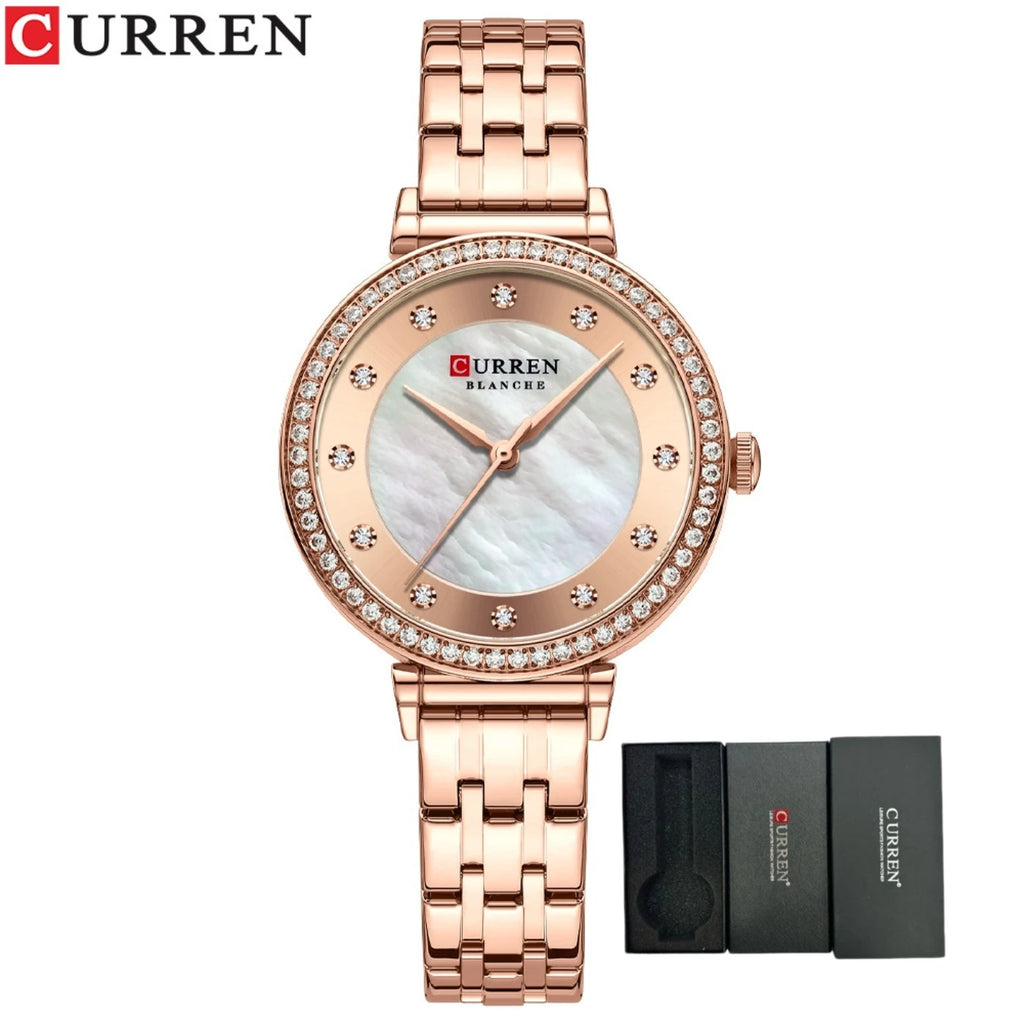Montre CURREN pour femmes mouvement quartz, acier inoxydable, avec diamant et étanche