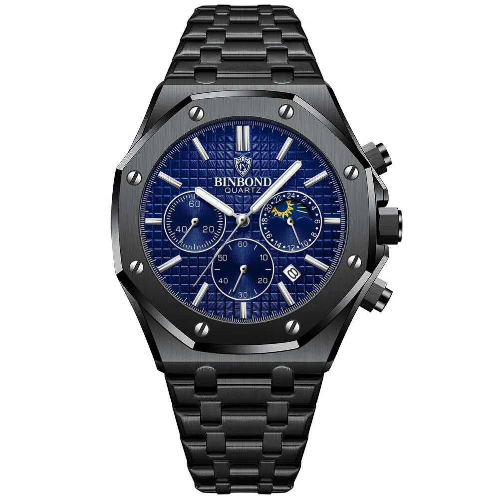 BINBOND Quality Men Watch Luxury High Man Quartz Wristwatch Waterproof Luminous Date Stainless Steel Men's Watches Casual Clock