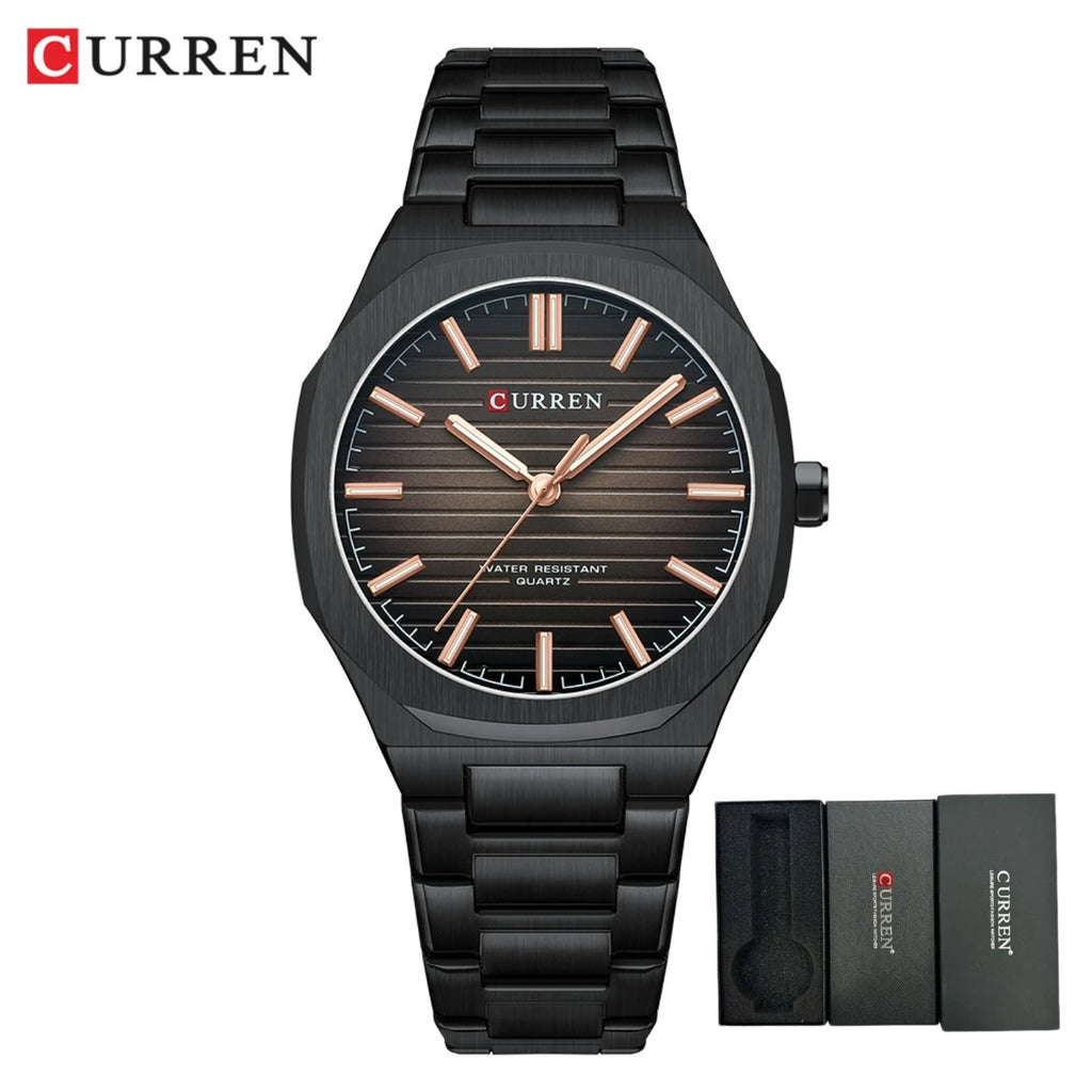 Montre-bracelet décontractée CURREN 8456 Quartz pour homme avec bracelet en acier inoxydable, cadran carré et fonction étanche
