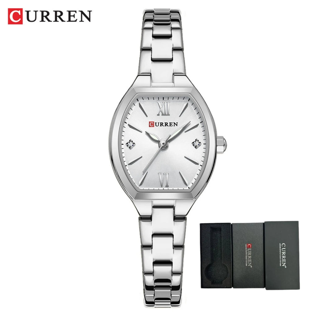 Montre CURREN pour femmes, élégante et simple de forme tonneau, à quartz, bracelet élastique, style rétro, pour femmes