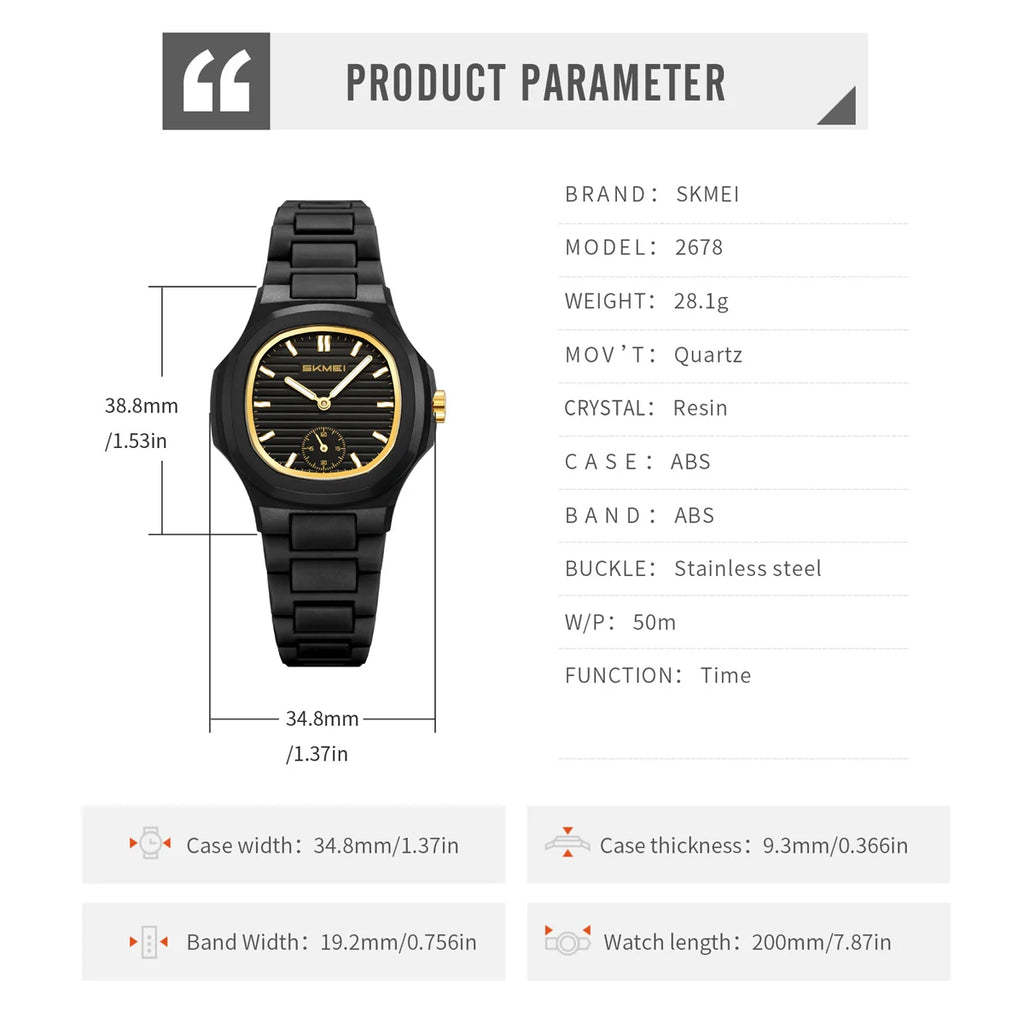 SKMEI 2678 New Fashion Lightweight Women's Quartz Watch Waterproof Luminous ABS Strap Casual Sports Women's Watch Montre Femme