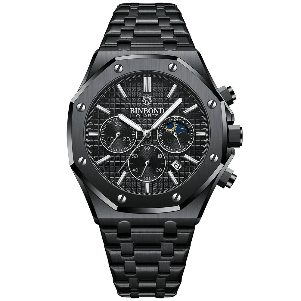 BINBOND Quality Men Watch Luxury High Man Quartz Wristwatch Waterproof Luminous Date Stainless Steel Men's Watches Casual Clock