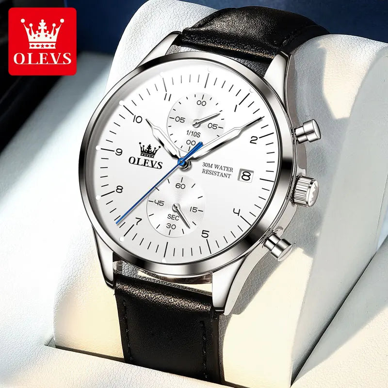 Montre Homme OLEVS, bracelet en cuir, montre mouvement quartz