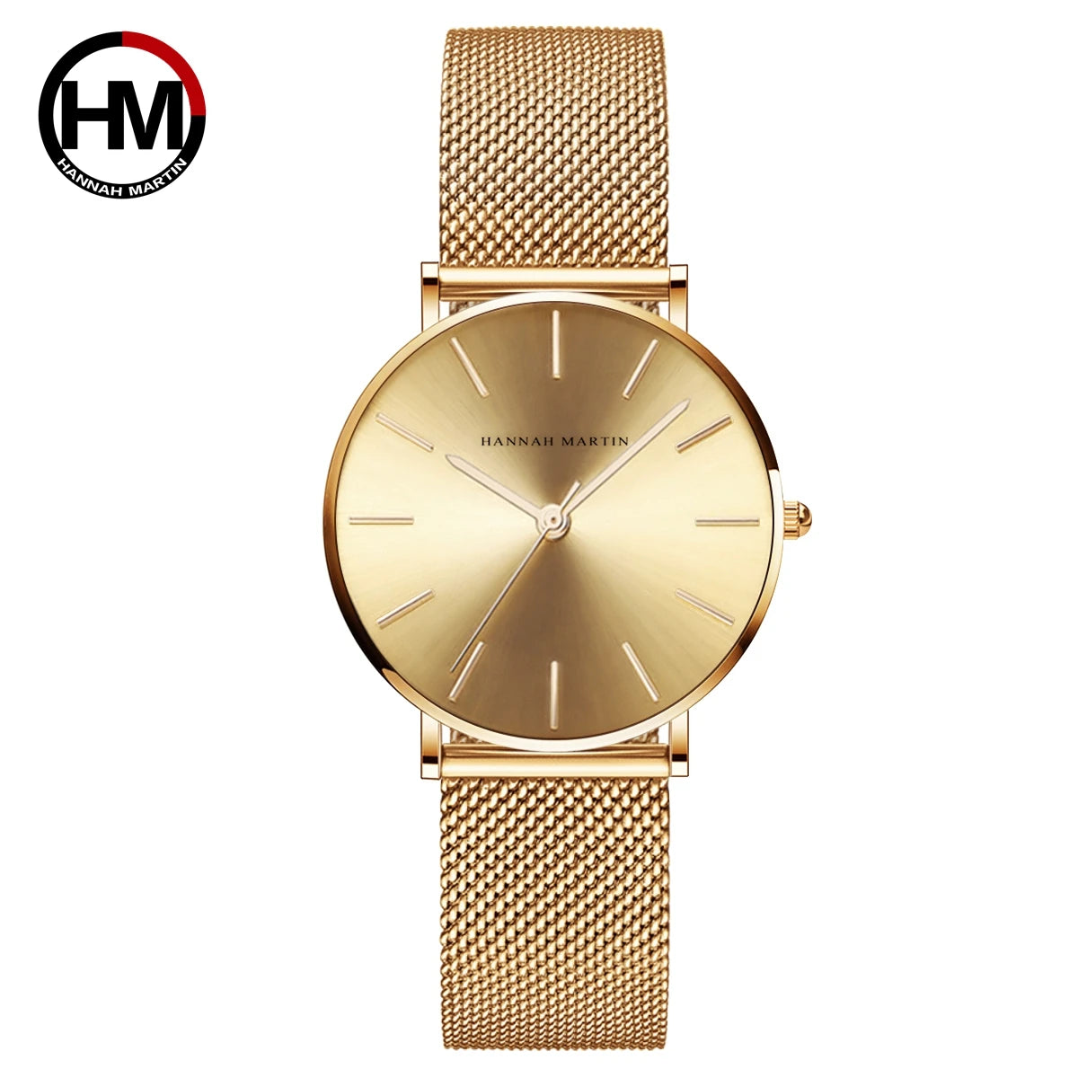 Montre pour femme Hannah Martin, bracelet en maille acier inoxydable, mouvement à quartz japonais