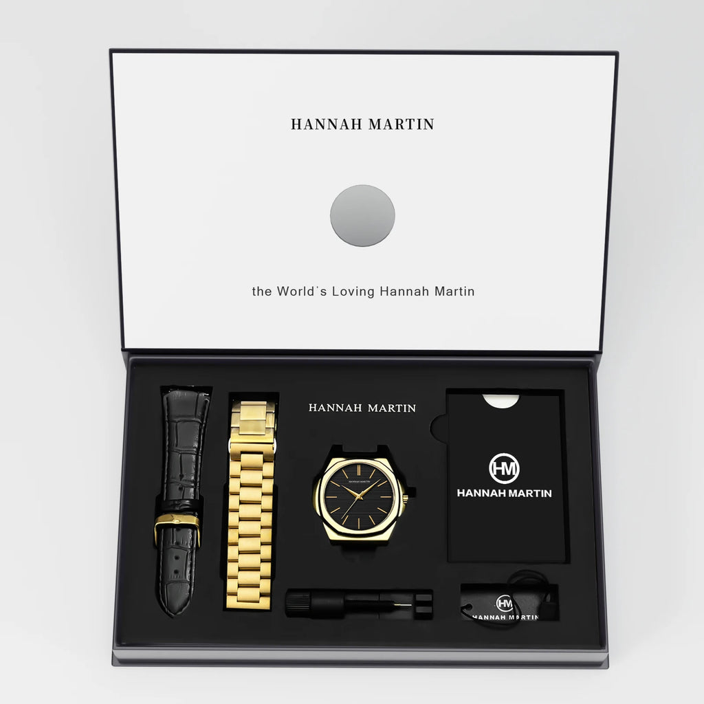 Montre femmes et Homme HANNAH MARTIN en cuir et acier inoxydable, mouvement japonais