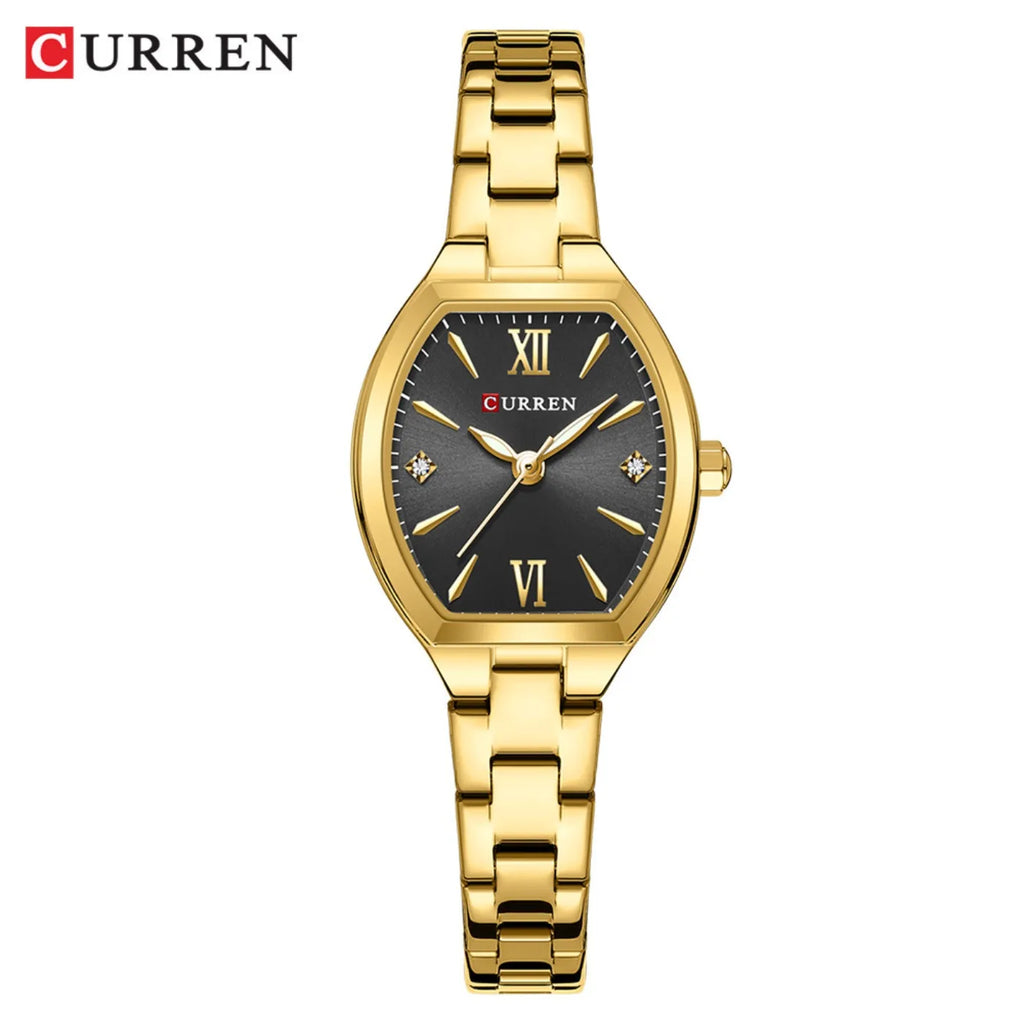 Montre CURREN pour femmes, élégante et simple de forme tonneau, à quartz, bracelet élastique, style rétro, pour femmes