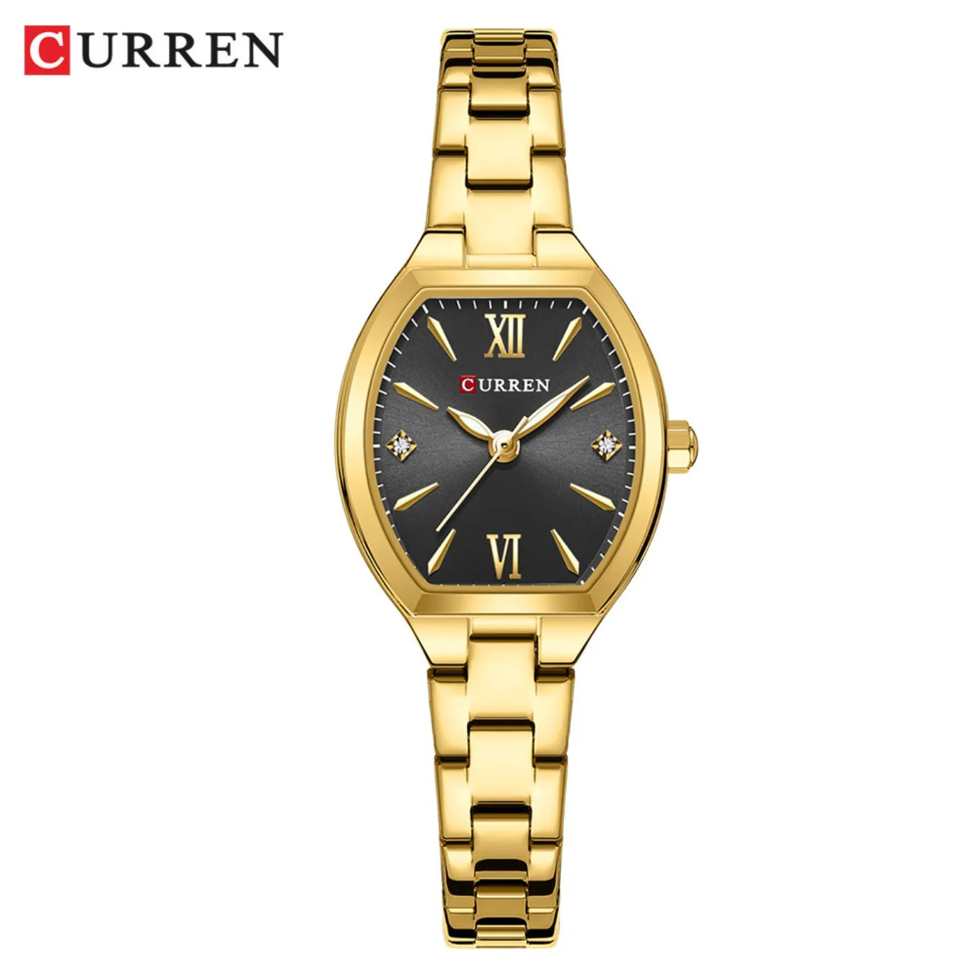Montre CURREN pour femmes, élégante et simple de forme tonneau, à quartz, bracelet élastique, style rétro, pour femmes