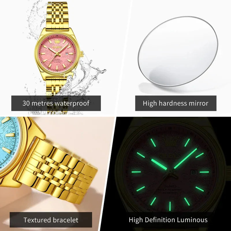 Montres femme OLEVS Montre Quartz Élégante Imperméable en Acier Inoxydable
