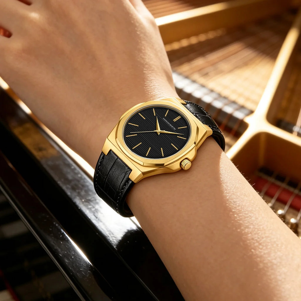 Montre femmes et Homme HANNAH MARTIN en cuir et acier inoxydable, mouvement japonais