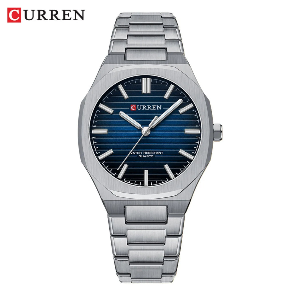 Montre-bracelet décontractée CURREN 8456 Quartz pour homme avec bracelet en acier inoxydable, cadran carré et fonction étanche