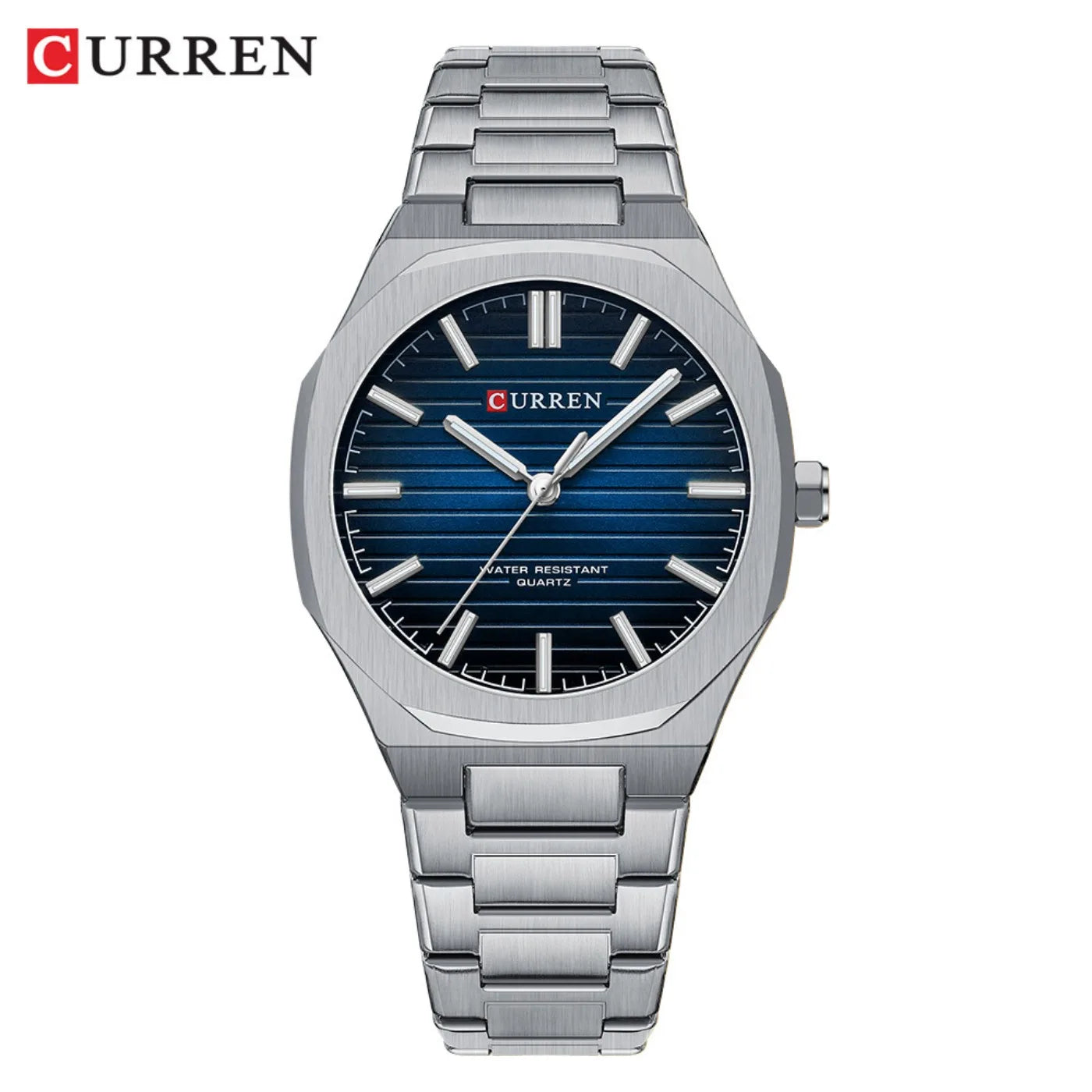 Montre-bracelet décontractée CURREN 8456 Quartz pour homme avec bracelet en acier inoxydable, cadran carré et fonction étanche