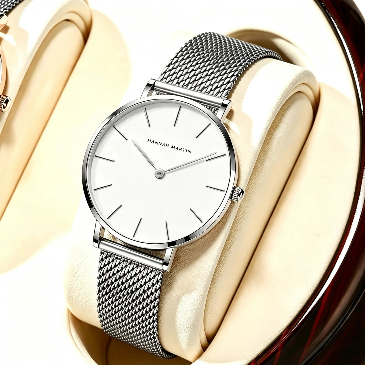 Montre pour femme Hannah Martin, bracelet en maille acier inoxydable, mouvement à quartz japonais