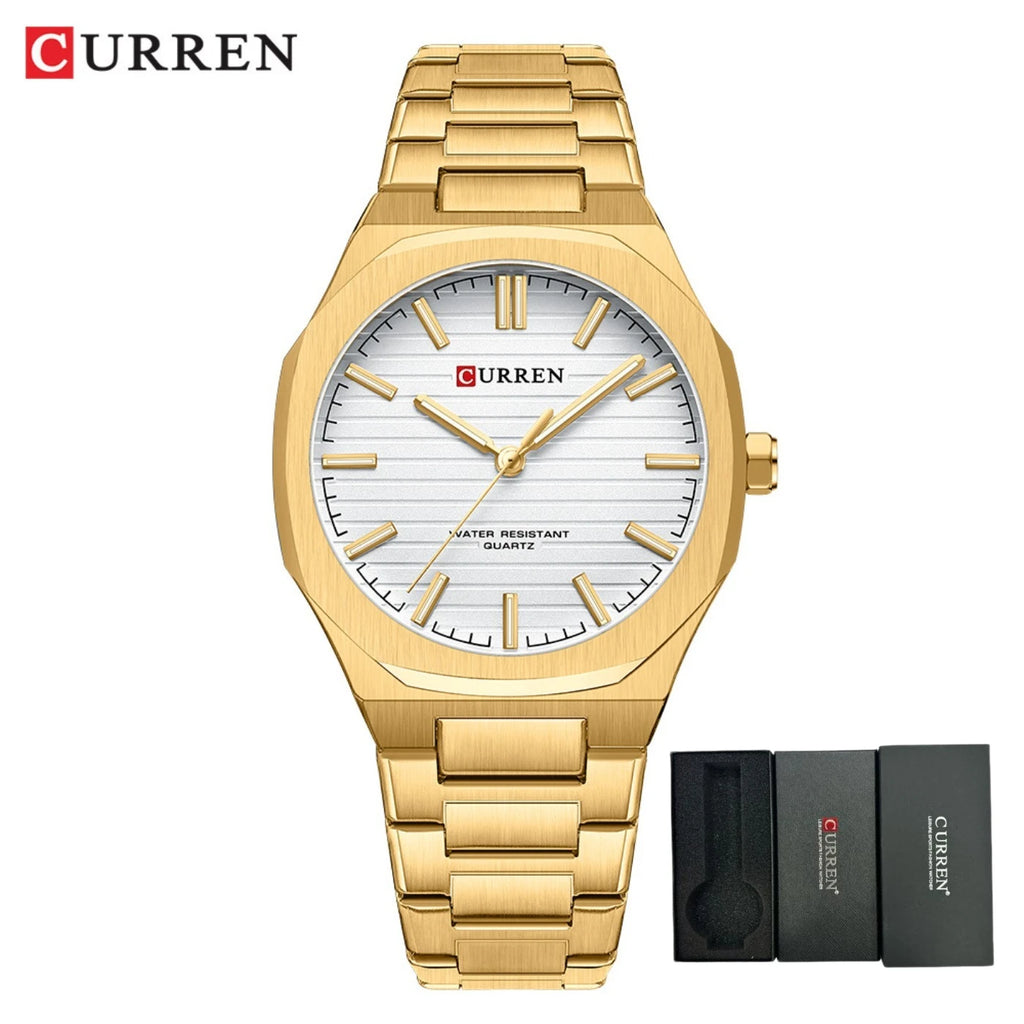 Montre-bracelet décontractée CURREN 8456 Quartz pour homme avec bracelet en acier inoxydable, cadran carré et fonction étanche