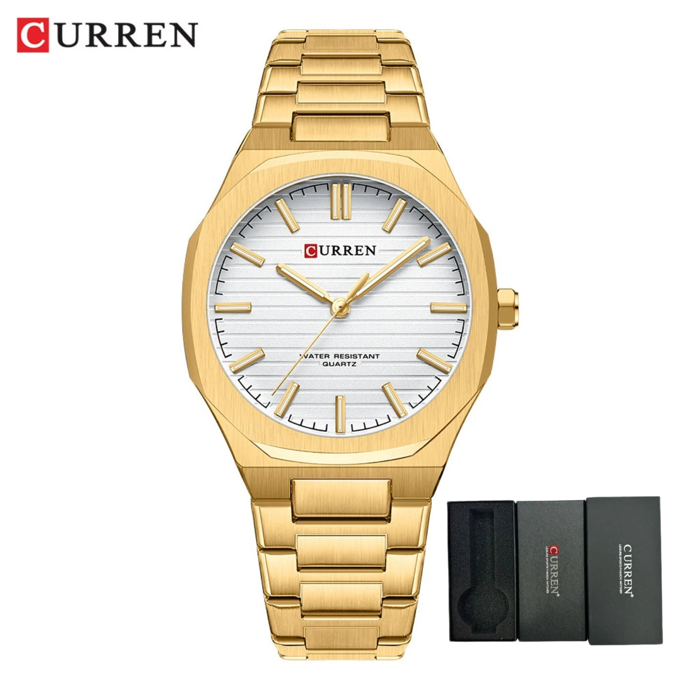 Montre-bracelet décontractée CURREN 8456 Quartz pour homme avec bracelet en acier inoxydable, cadran carré et fonction étanche
