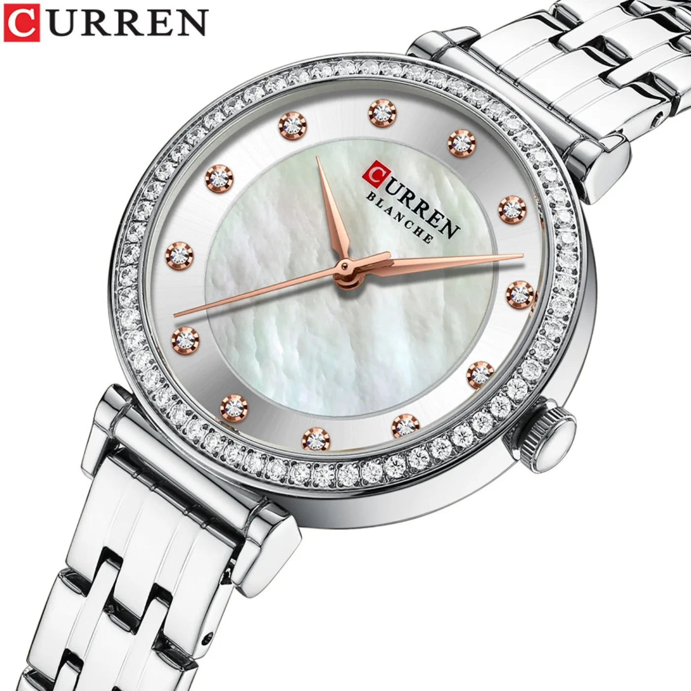 Montre CURREN pour femmes mouvement quartz, acier inoxydable, avec diamant et étanche