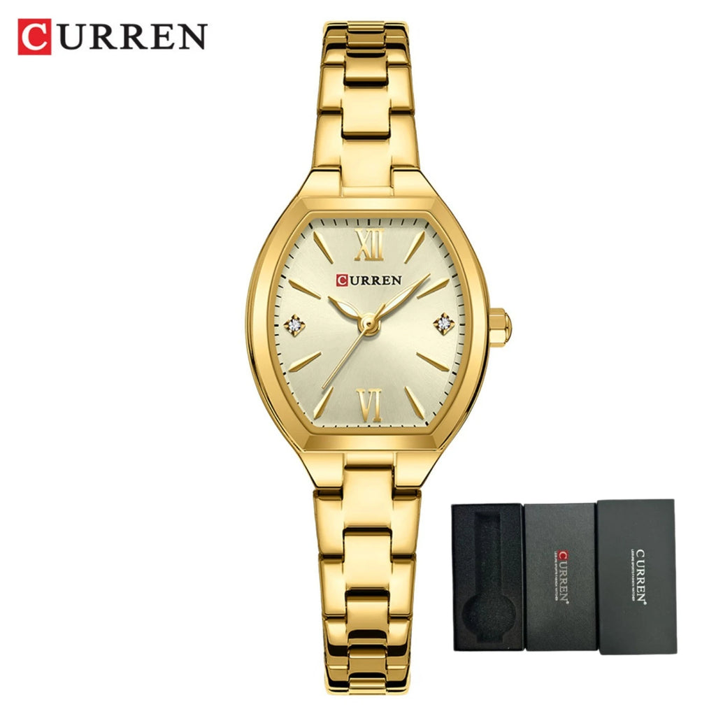 Montre CURREN pour femmes, élégante et simple de forme tonneau, à quartz, bracelet élastique, style rétro, pour femmes