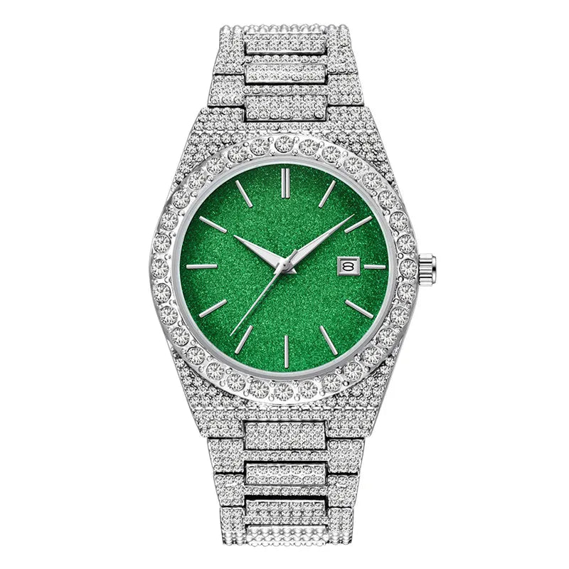 Men Big Brand Watches Hip Hop Diamond Fashion Alloy Band Date Golden Luxury Vintage Quartz Watch Montres De Marque De Luxe 2024