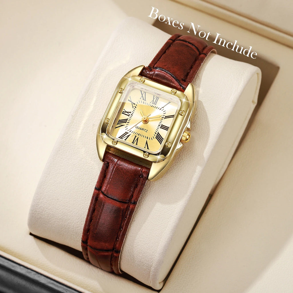 Fashion Square Women Leather Strap Wristwatches Casual Roma Dial Quartz Watch For Ladies Clock Relogio Feminino (Without Box)