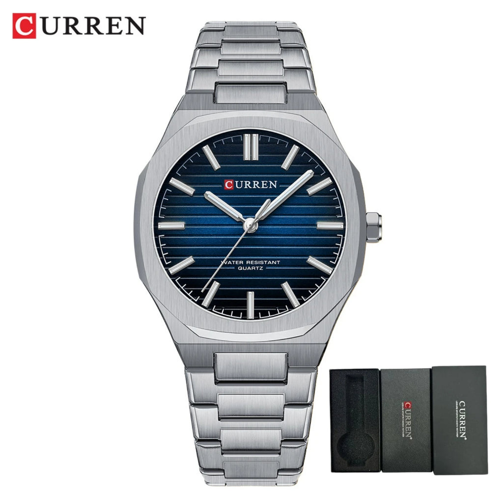 Montre-bracelet décontractée CURREN 8456 Quartz pour homme avec bracelet en acier inoxydable, cadran carré et fonction étanche
