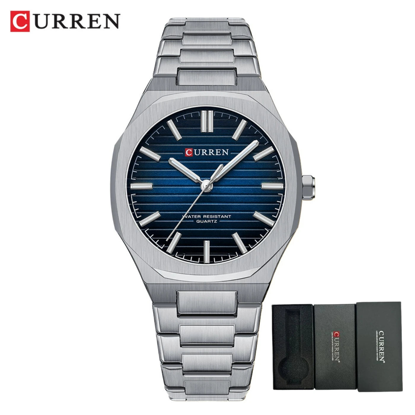 Montre-bracelet décontractée CURREN 8456 Quartz pour homme avec bracelet en acier inoxydable, cadran carré et fonction étanche