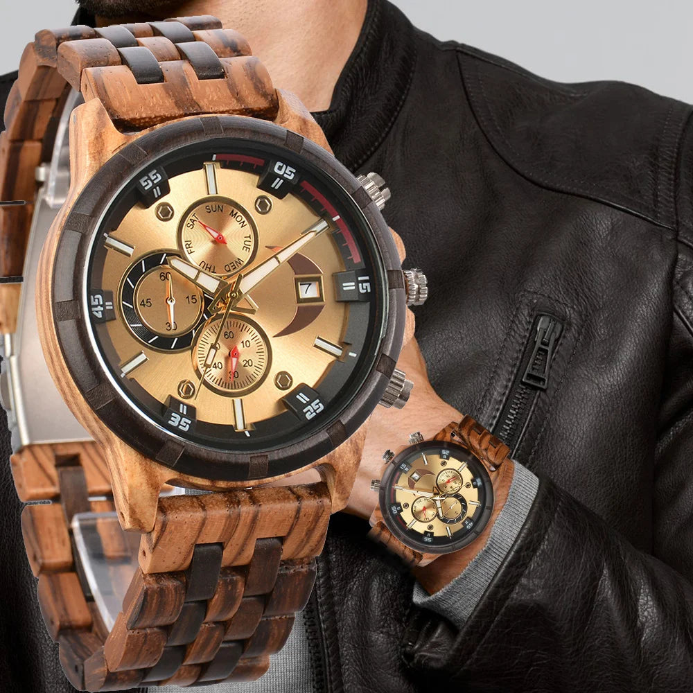 Man's Watches Wooden Watch Strap Hand Watch Quartz Wrist Watch for Men Chronograph Luxury Brand Montre Homme Gift Drop Shipping