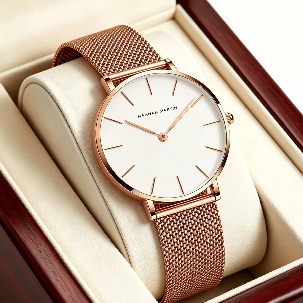 Montre pour femme Hannah Martin, bracelet en maille acier inoxydable, mouvement à quartz japonais