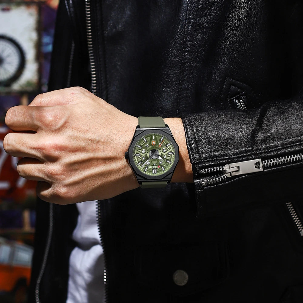 CURREN 8437 Unisex Minimalist Quartz Watch Polygonal Skeleton Sports Waterproof Silicone-Strap Wristwatch