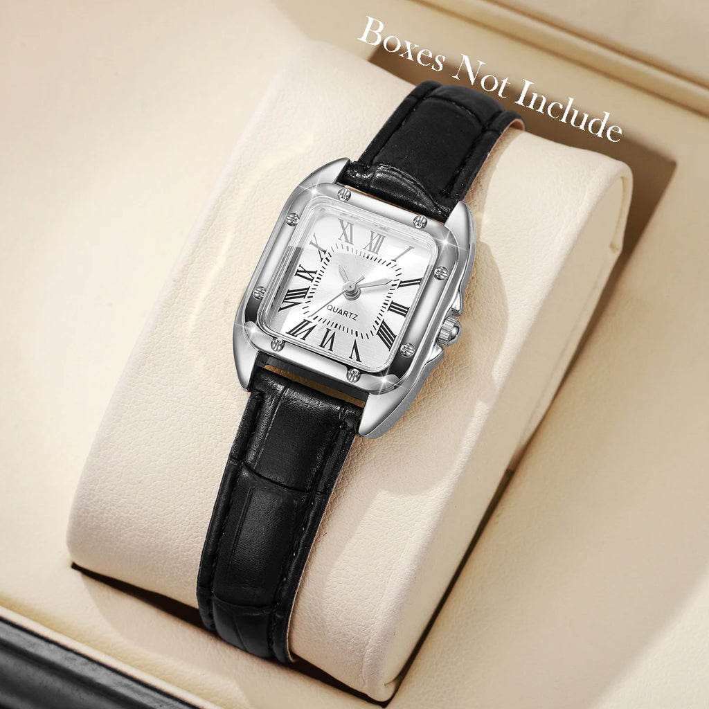 Fashion Square Women Leather Strap Wristwatches Casual Roma Dial Quartz Watch For Ladies Clock Relogio Feminino (Without Box)