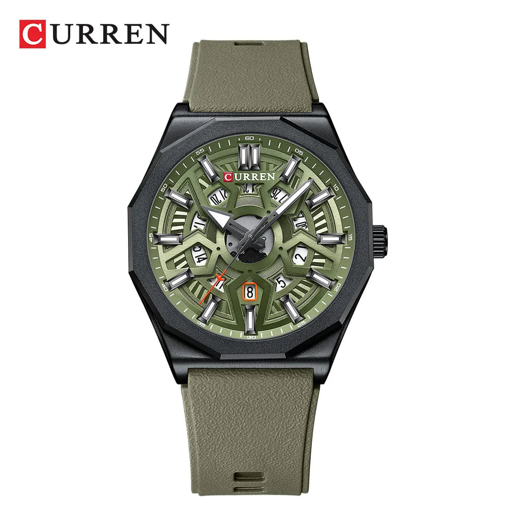 CURREN 8437 Unisex Minimalist Quartz Watch Polygonal Skeleton Sports Waterproof Silicone-Strap Wristwatch