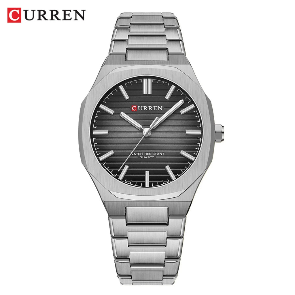 Montre-bracelet décontractée CURREN 8456 Quartz pour homme avec bracelet en acier inoxydable, cadran carré et fonction étanche