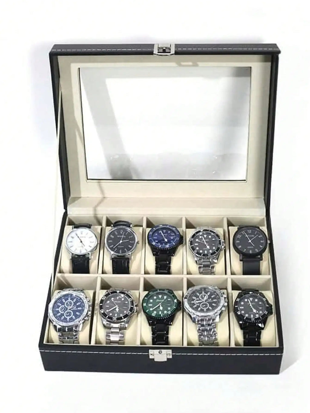 Leather Watch Box with Lock, Large Capacity Watch Display Case, High-End Jewelry Storage Organizer for Men Women, Home Vanity Dresser