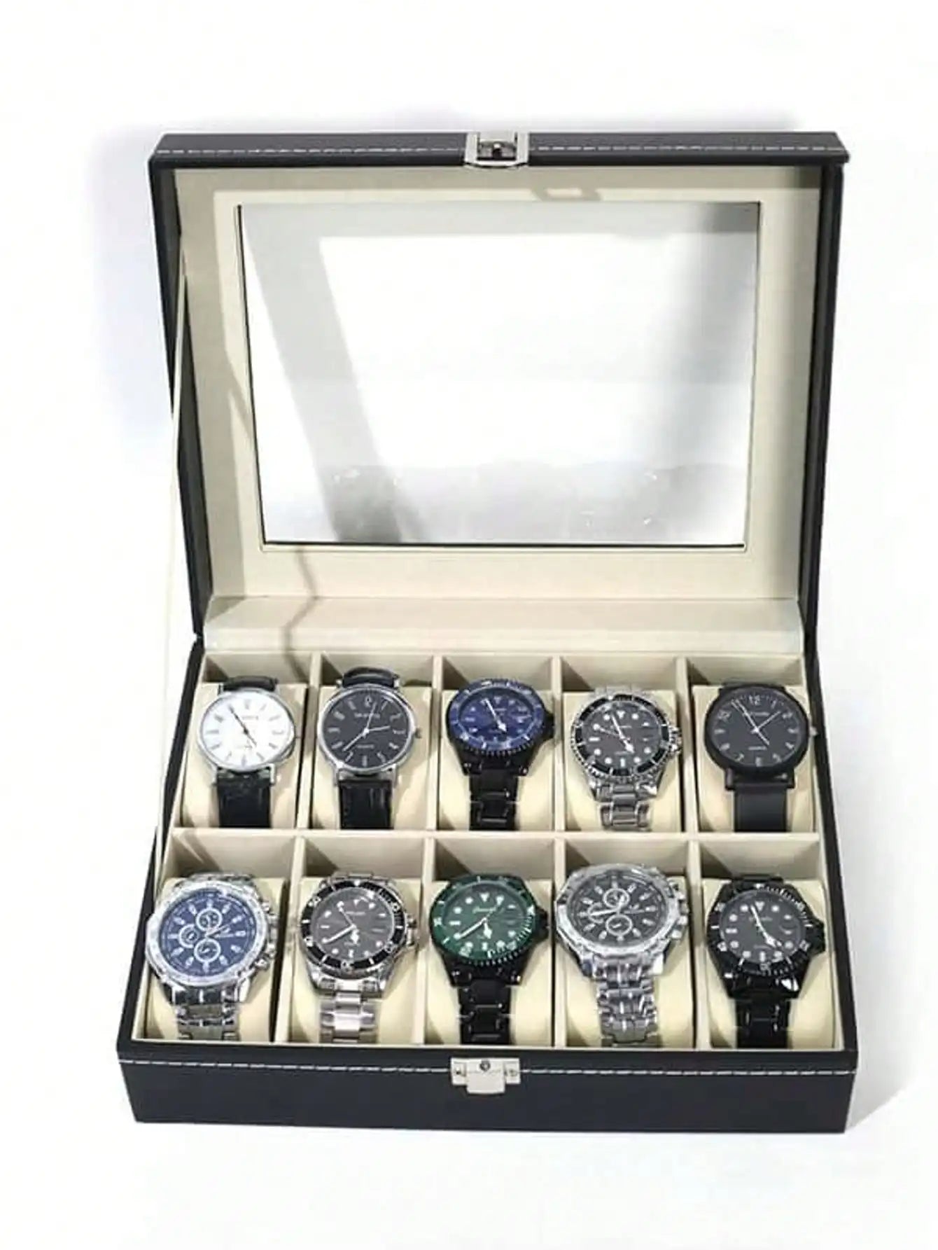 Leather Watch Box with Lock, Large Capacity Watch Display Case, High-End Jewelry Storage Organizer for Men Women, Home Vanity Dresser