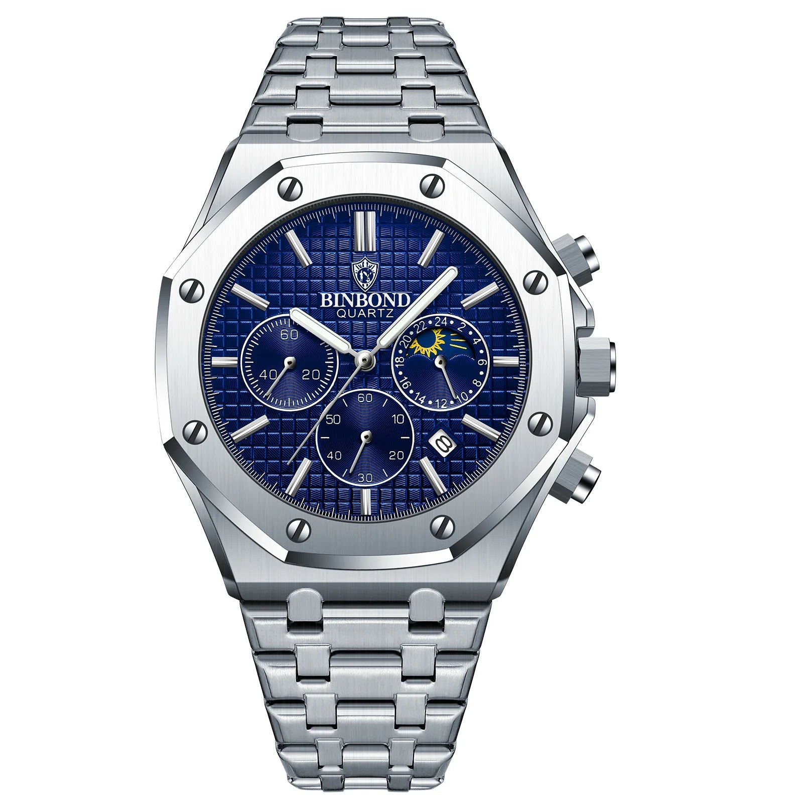 BINBOND Quality Men Watch Luxury High Man Quartz Wristwatch Waterproof Luminous Date Stainless Steel Men's Watches Casual Clock