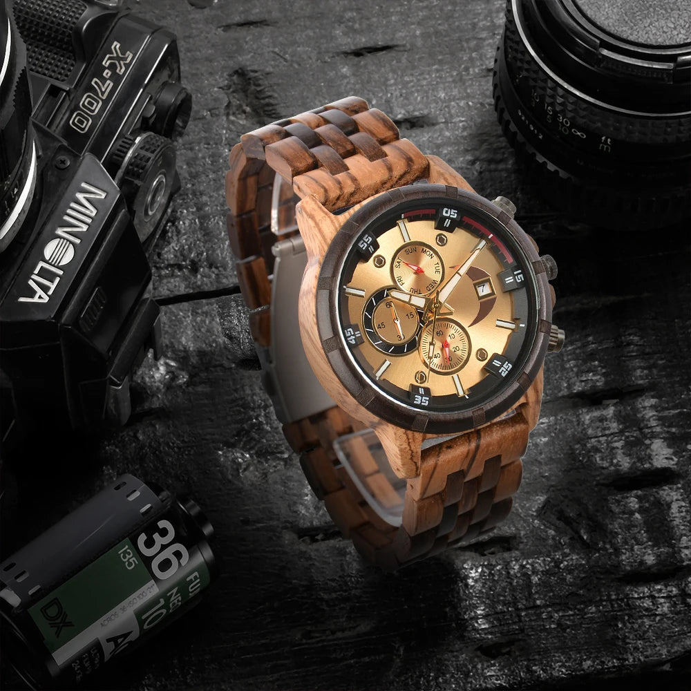 Man's Watches Wooden Watch Strap Hand Watch Quartz Wrist Watch for Men Chronograph Luxury Brand Montre Homme Gift Drop Shipping