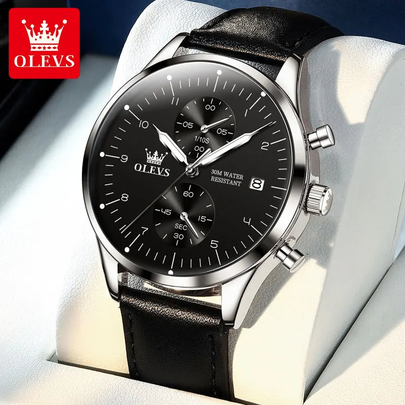 Montre Homme OLEVS, bracelet en cuir, montre mouvement quartz