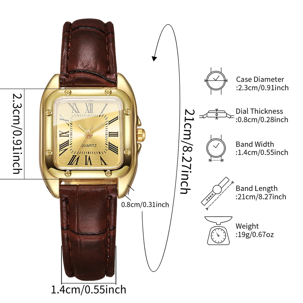 Fashion Square Women Leather Strap Wristwatches Casual Roma Dial Quartz Watch For Ladies Clock Relogio Feminino (Without Box)