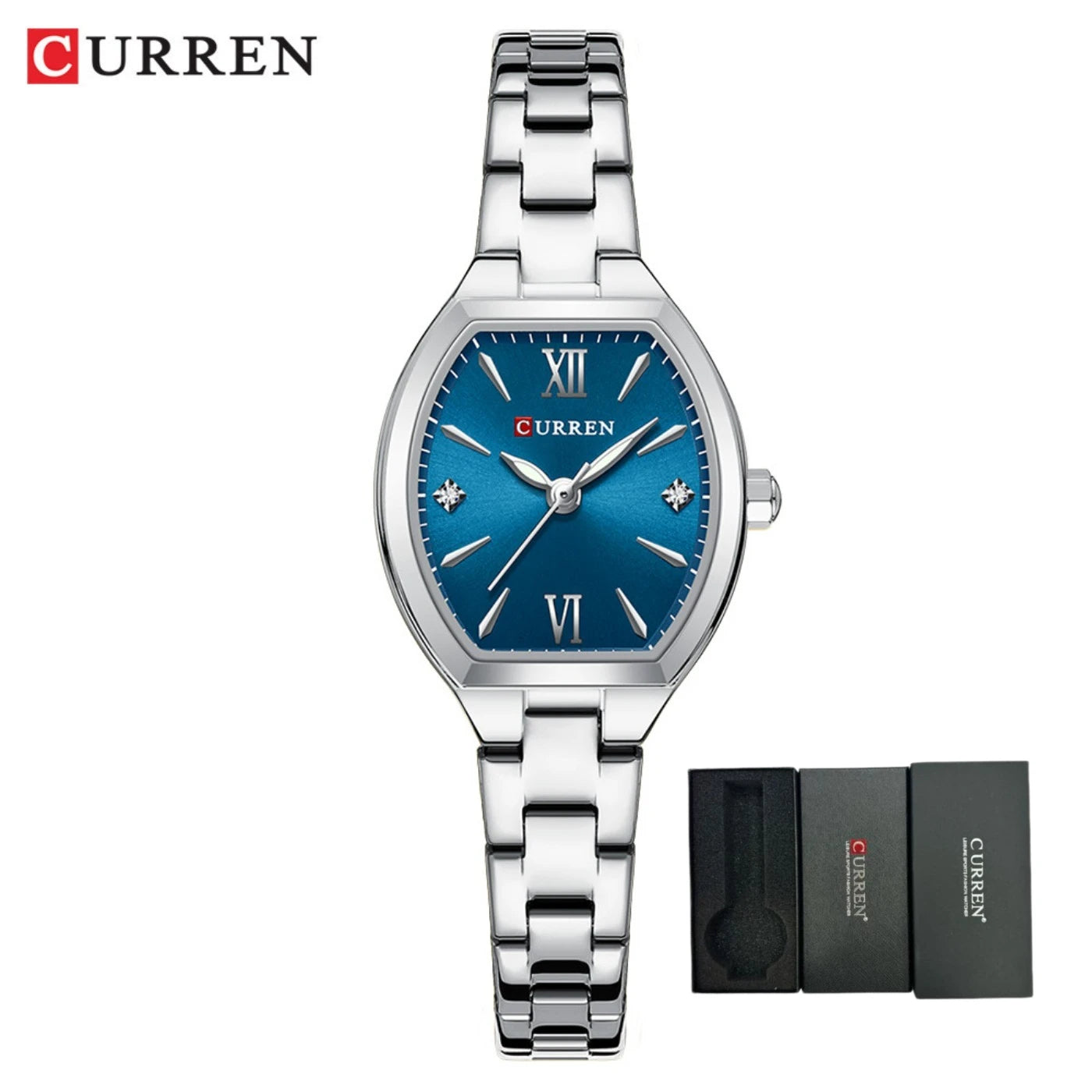 Montre CURREN pour femmes, élégante et simple de forme tonneau, à quartz, bracelet élastique, style rétro, pour femmes