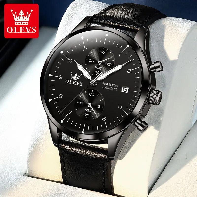 Montre Homme OLEVS, bracelet en cuir, montre mouvement quartz