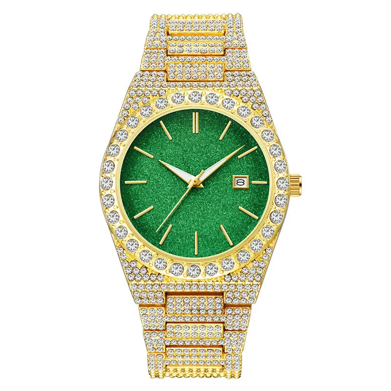Men Big Brand Watches Hip Hop Diamond Fashion Alloy Band Date Golden Luxury Vintage Quartz Watch Montres De Marque De Luxe 2024