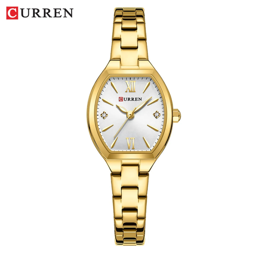 Montre CURREN pour femmes, élégante et simple de forme tonneau, à quartz, bracelet élastique, style rétro, pour femmes