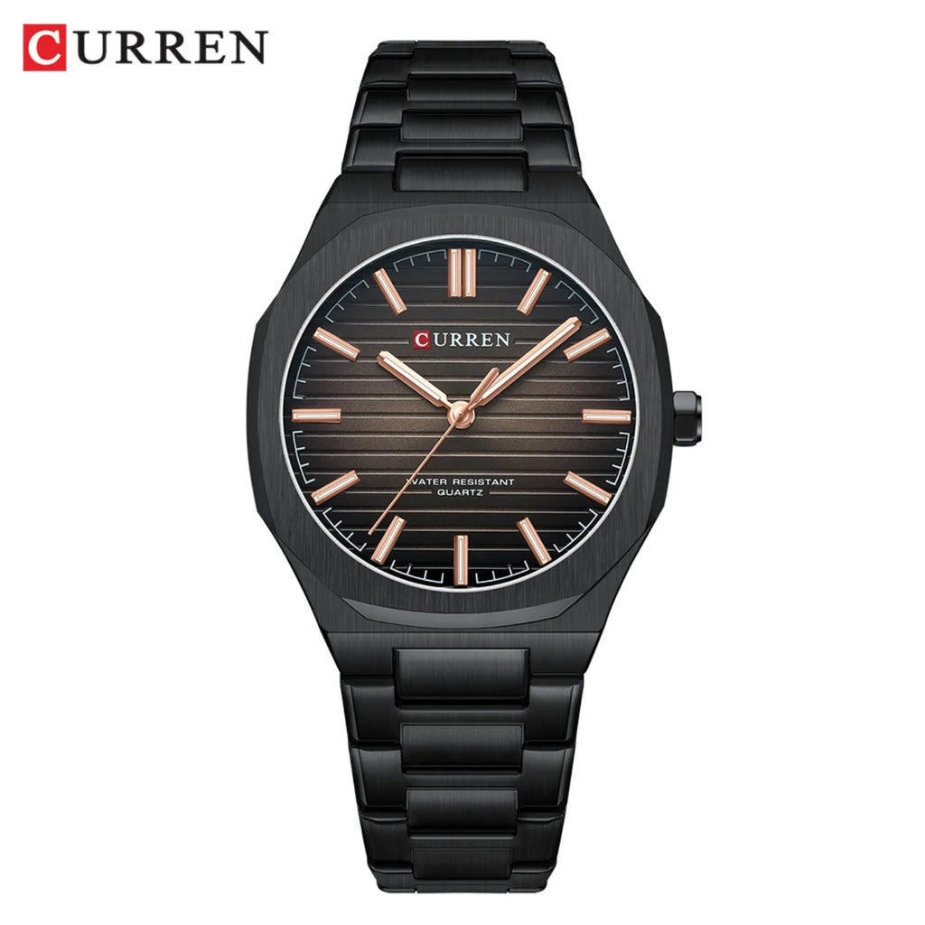 Montre-bracelet décontractée CURREN 8456 Quartz pour homme avec bracelet en acier inoxydable, cadran carré et fonction étanche