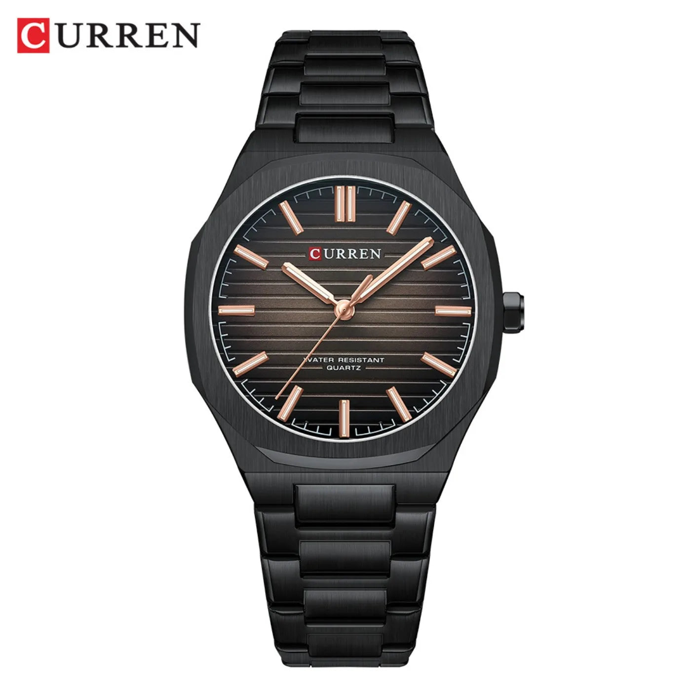 Montre-bracelet décontractée CURREN 8456 Quartz pour homme avec bracelet en acier inoxydable, cadran carré et fonction étanche