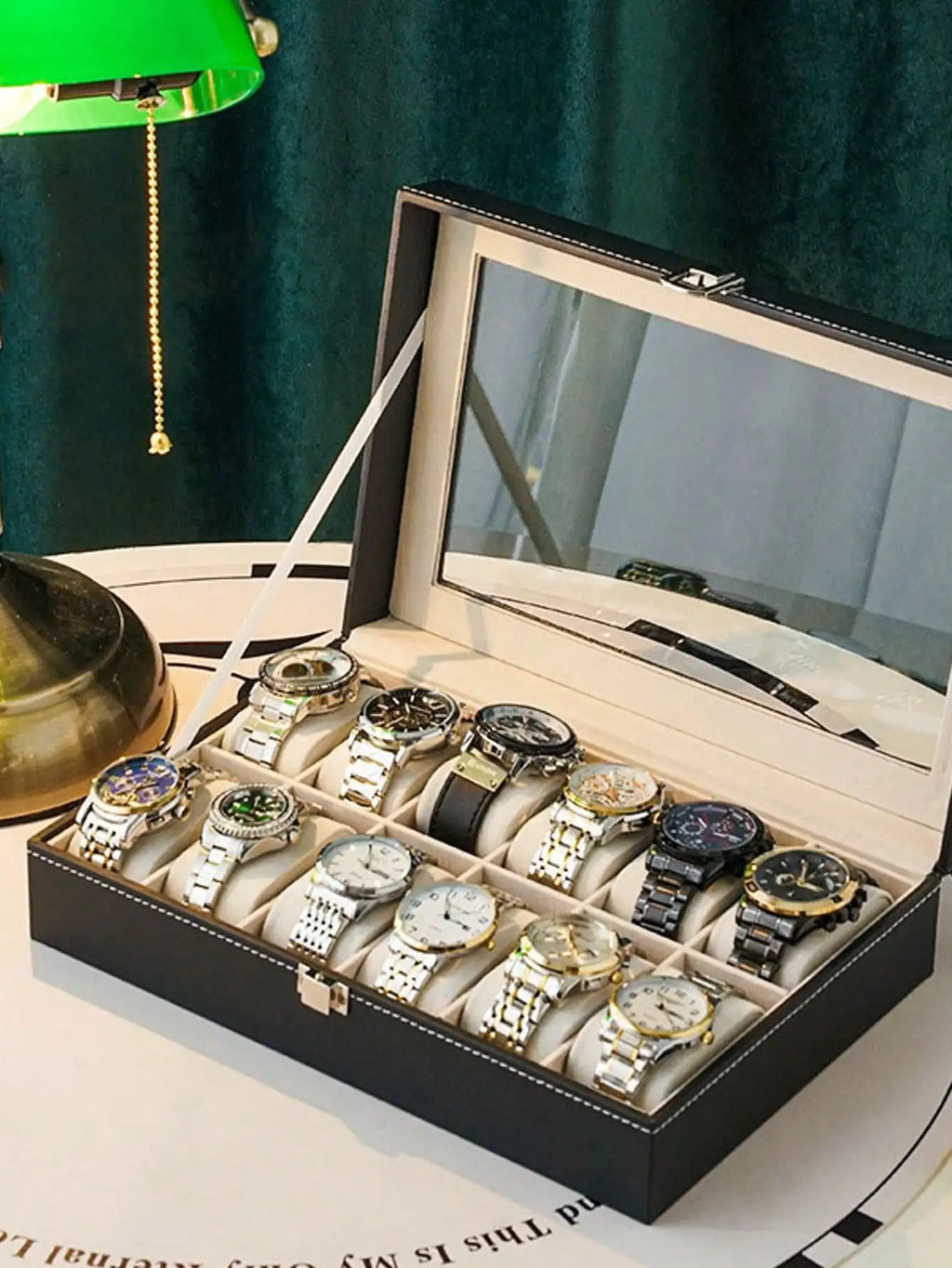 Leather Watch Box with Lock, Large Capacity Watch Display Case, High-End Jewelry Storage Organizer for Men Women, Home Vanity Dresser