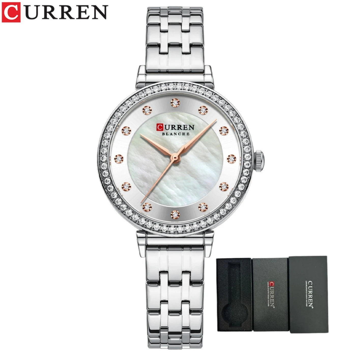 Montre CURREN pour femmes mouvement quartz, acier inoxydable, avec diamant et étanche