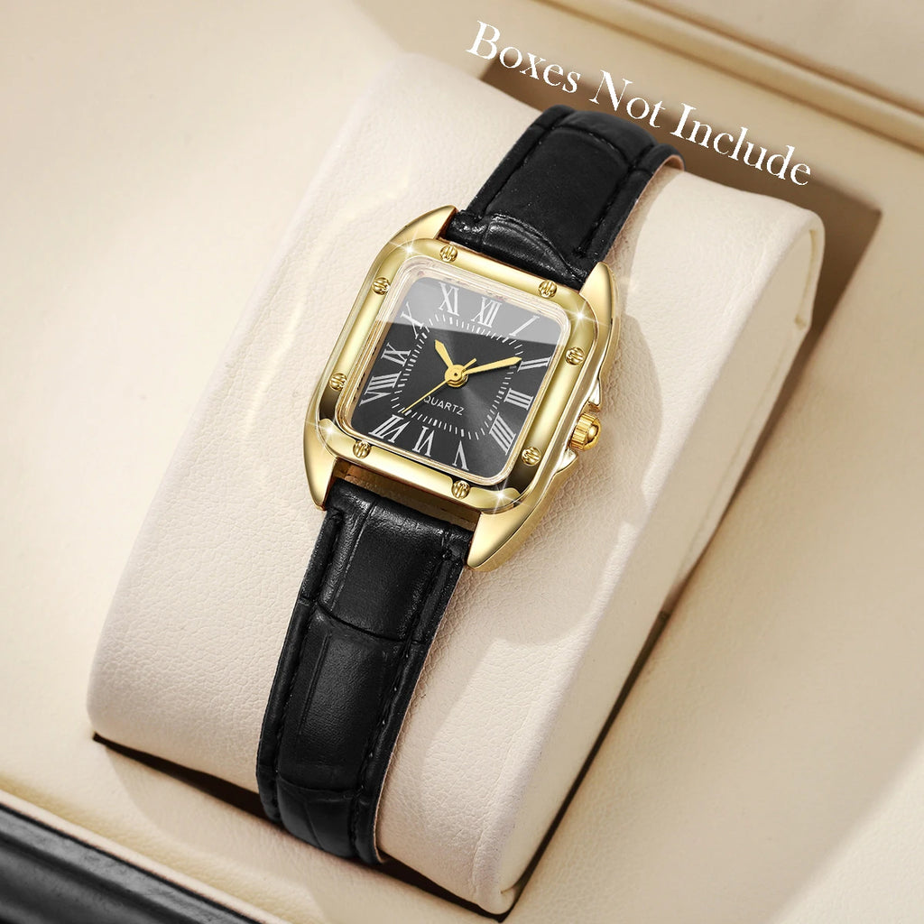 Fashion Square Women Leather Strap Wristwatches Casual Roma Dial Quartz Watch For Ladies Clock Relogio Feminino (Without Box)