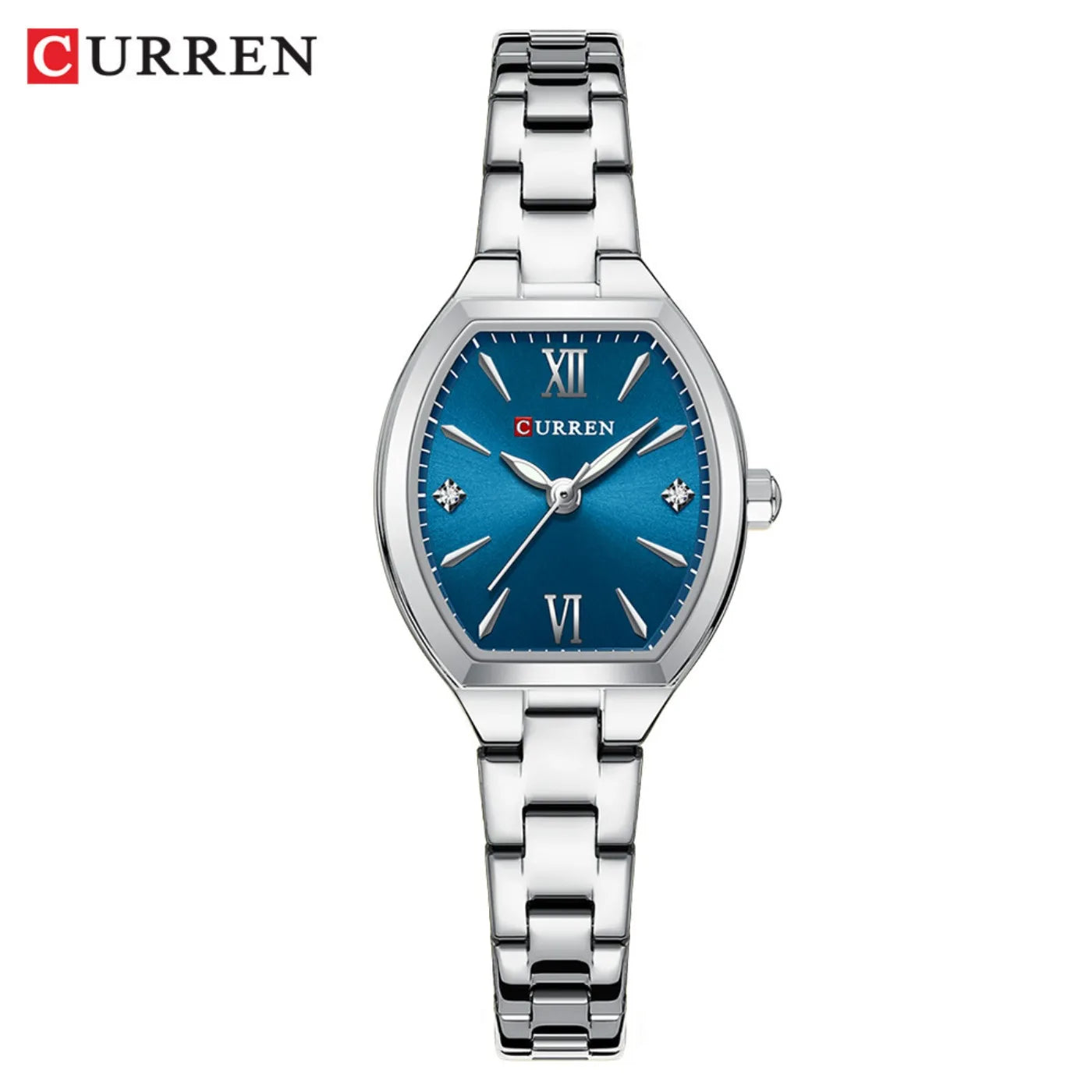 Montre CURREN pour femmes, élégante et simple de forme tonneau, à quartz, bracelet élastique, style rétro, pour femmes